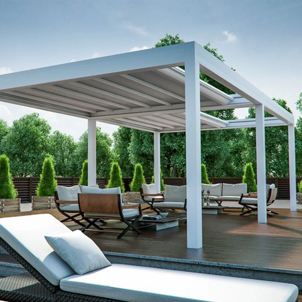 High End Aluminum Frame Waterproof Windproof Motorized Louver Pergola For Backyard Oasis Relaxation Retractable Summerhouse