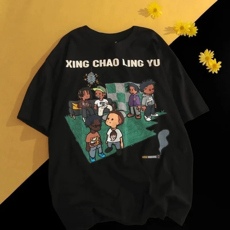 

Large Size Chubby Mm Loose Cartoon Short Sleeved T-shirt for Women in Summer Trendy American Brands Versatile Half Sleeved