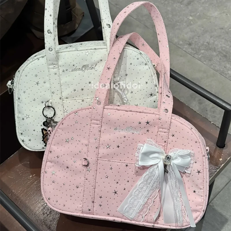 Dopamine Star Print Large Capacity Ita Bag,Cute Kawaii Crossbody Shoulder Purse,Clear Window Tote for Badge,Y2k Harajuku Handbag view 6