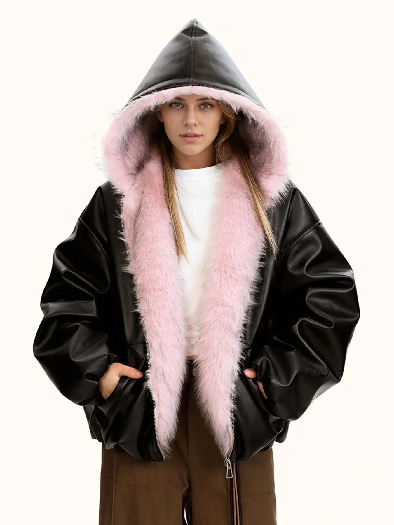 

Пальто из искусственного меха со съемным воротником, женские стеганые глубокие свадебные женские женские шерстяные водолазки Peluche с заклепками, длинные удобные без талии