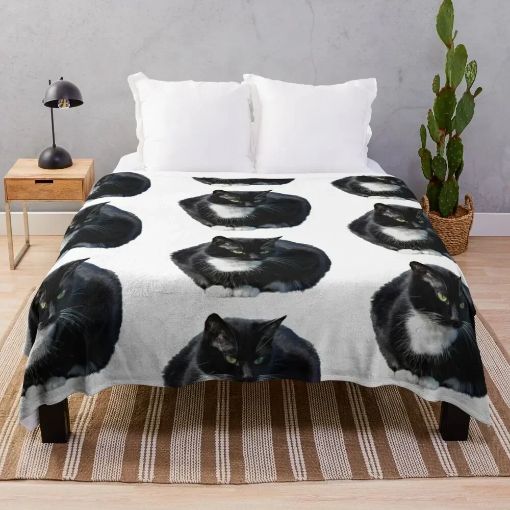 

Tuxedo Cat Throw Blanket Soft Solid Color Blanket for Couch Bed