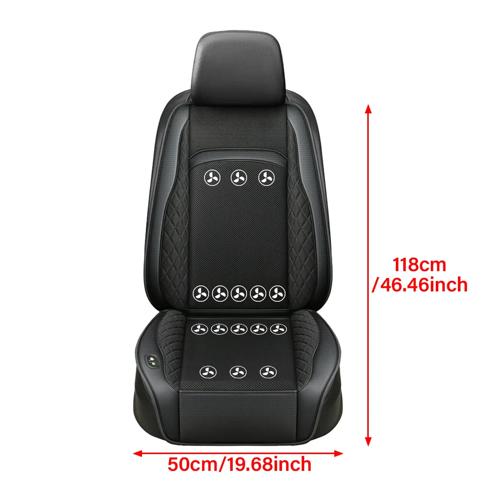 Black 12V Luxury Car Seat Cover Suitable for Summer Cold Air, Ventilated Cooling Car Universal Seat Heating Pad