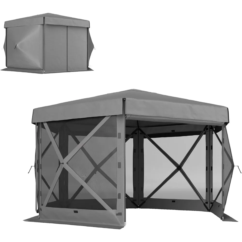 

12' x 12' Hexagonal Pop Up Gazebo Canopy Tent with 5 Sidewalls, Waterproof Portable Outdoor Canopy Shelter with Curtain