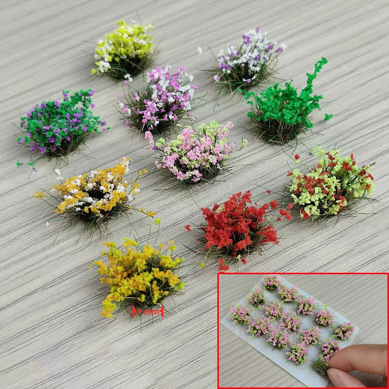 10mm Flower/Grass Cluster Model Kit for Miniature Building Sand Table DIY Handmade Flower Plant Materials Diorama 15pcs/box