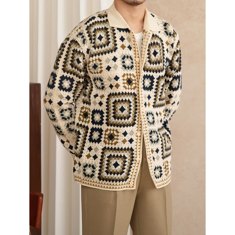 

Mr. Lu San Commuting Autumn Acrylic Breathable Hollow Casual Long Sleeve Shirt Turn-down Collar Crochet Versatile Shirt Trendy M