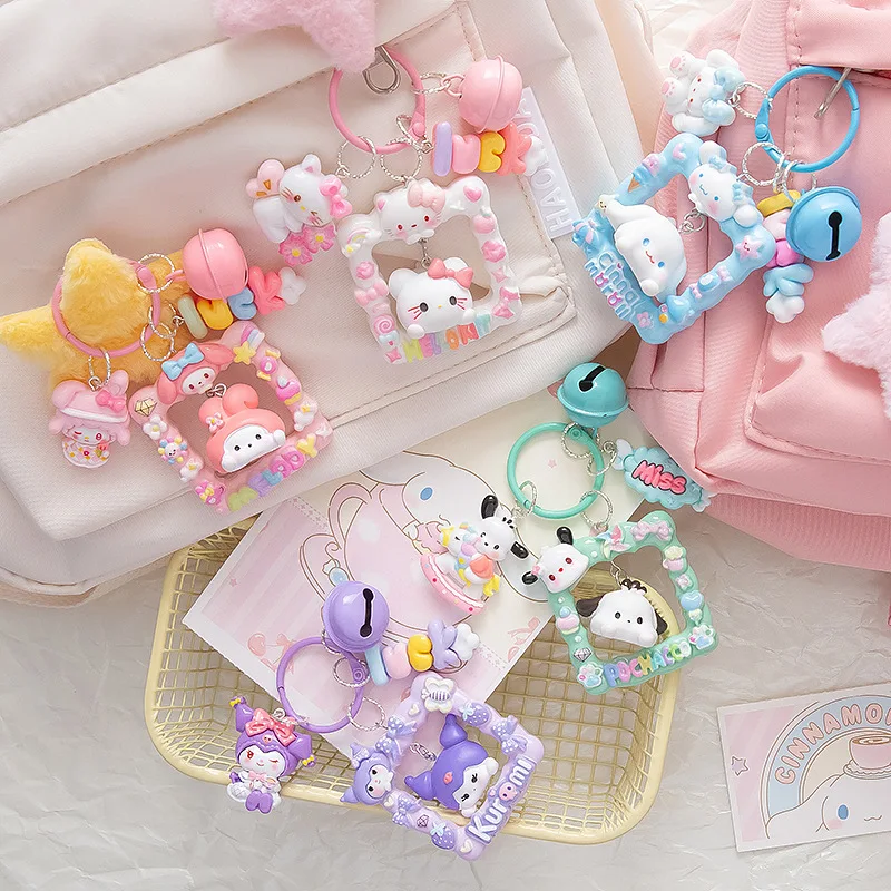 Kawaii Hello Kitty Keychain Cute Cartoon Photo Frame Keychain Backpack Accessories Travel Women Supplies Student Gift Wholesale