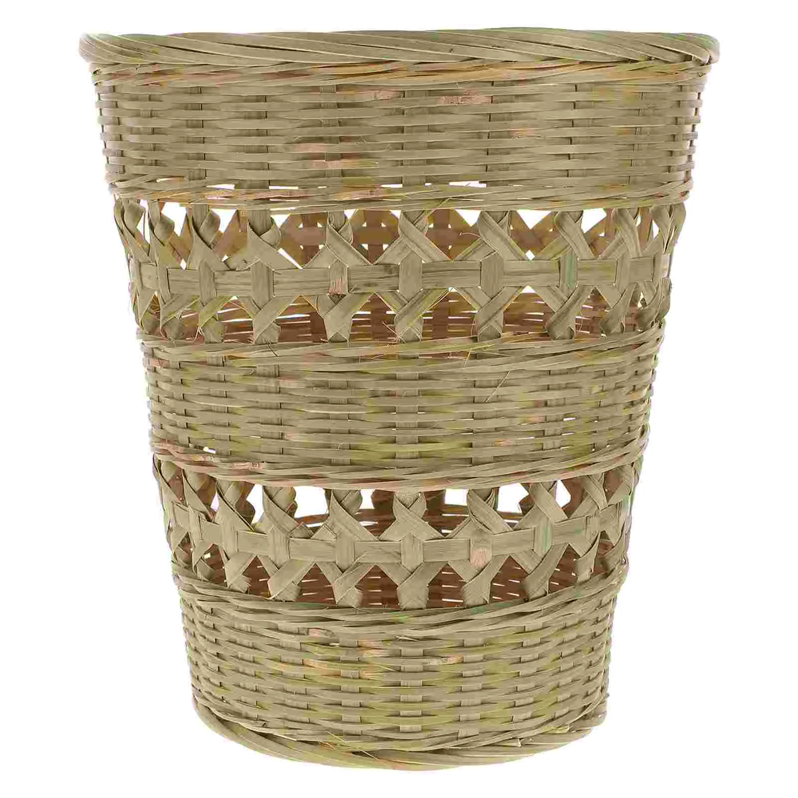 Bamboo Trash Can Woven Storage Bins Flowerpot Natural Handmade Basket Weaving Weave Rubbish Container Child Garbage with Lid