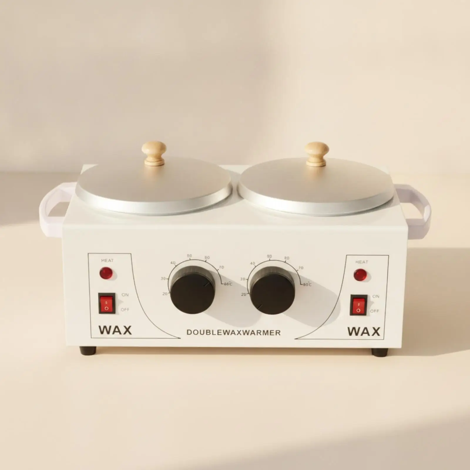 Square Wax Heater for Hair Removal Two Wells with Separate on Off Switches Red Lights