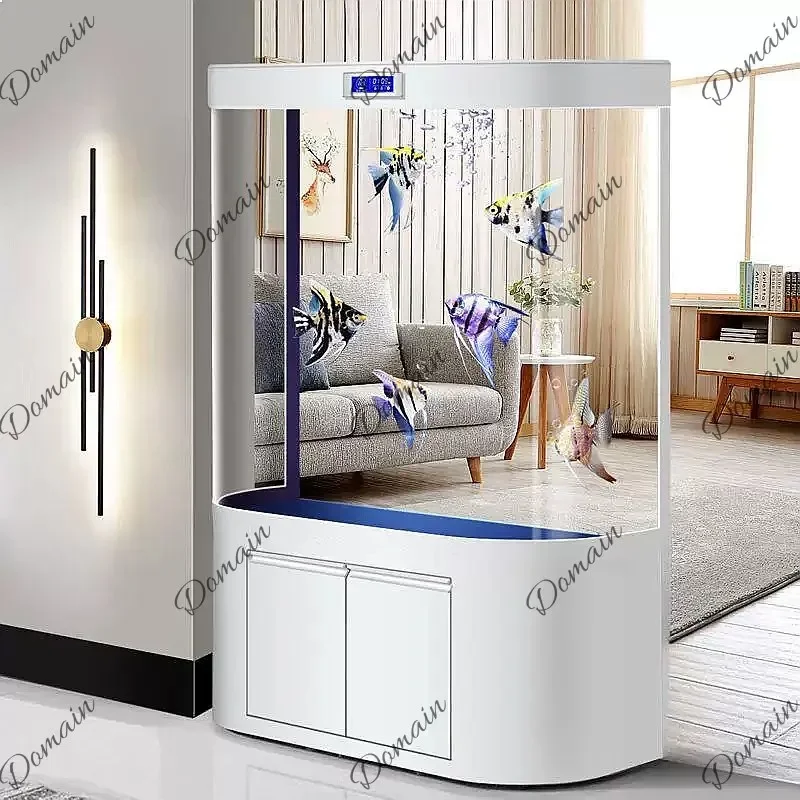 B80 Large Fish Tank Living Room Floor Standing Bottom Filter Curved Float Glass Eco Self-Circulation Low Maintenance Aquarium