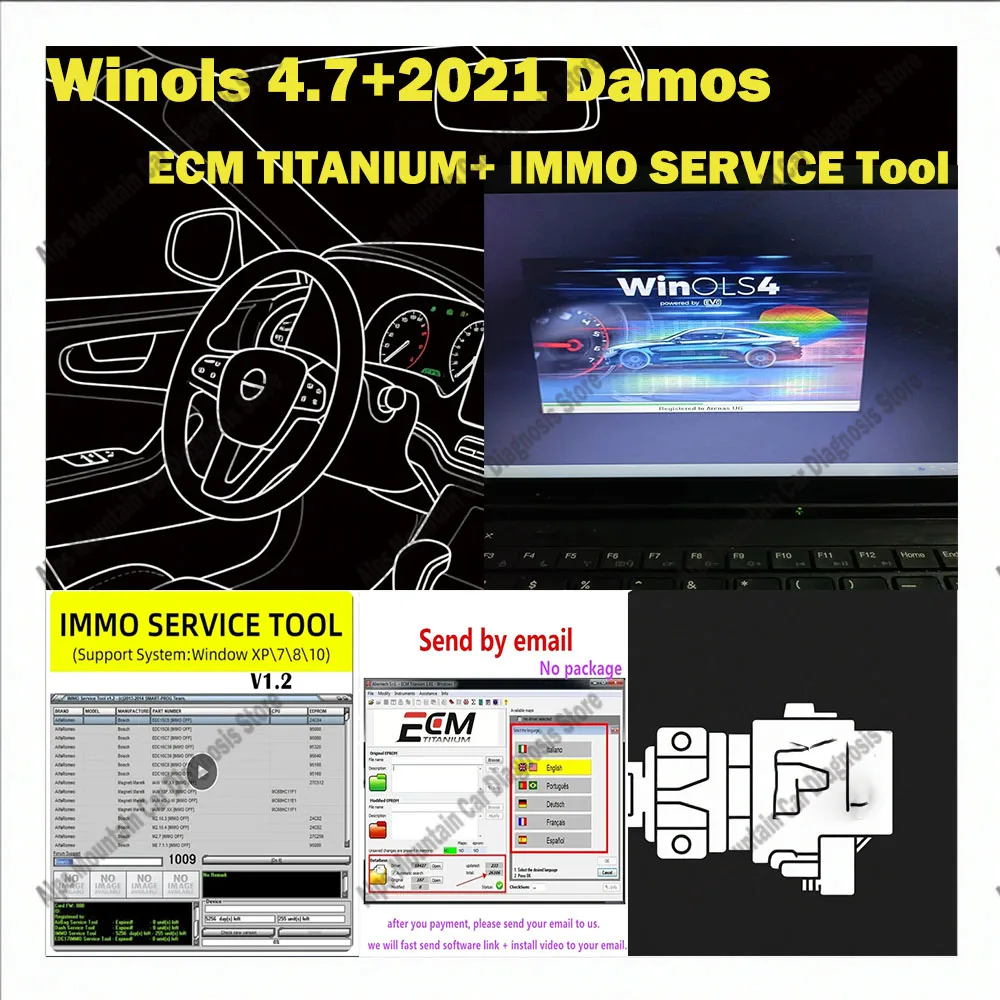 

4 in 1 Winols 4.7 Full Activated +2021 Damos Windows 7 10 11 No virtual Multi-language +ECM TITANIUM 1.61 + IMMO SERVICE Tool