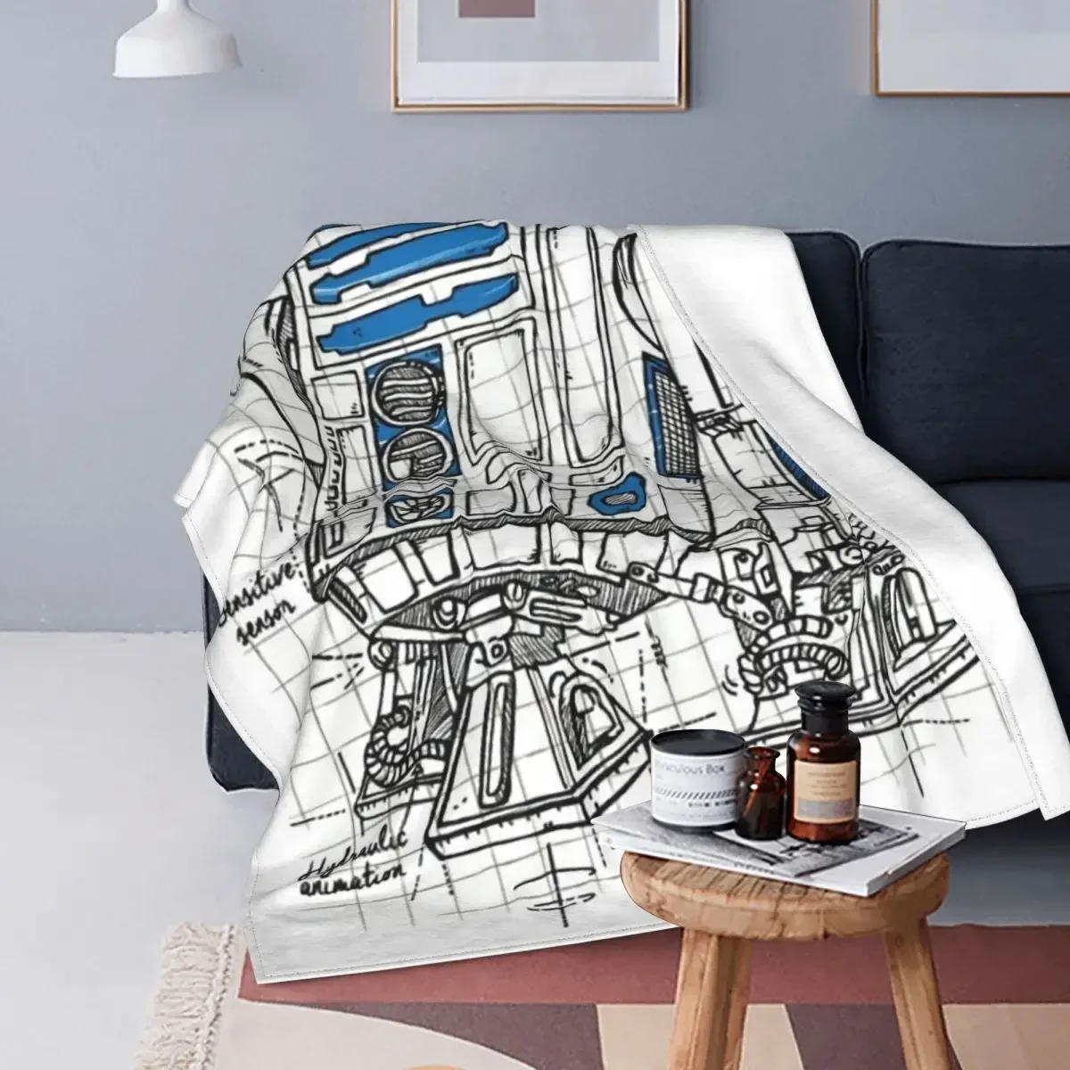 Printed R2D2 Plan Funny Harajuku Blankets Velvet Summer Air Conditioning Warm Throw Blankets for Bed Outdoor Bedspread