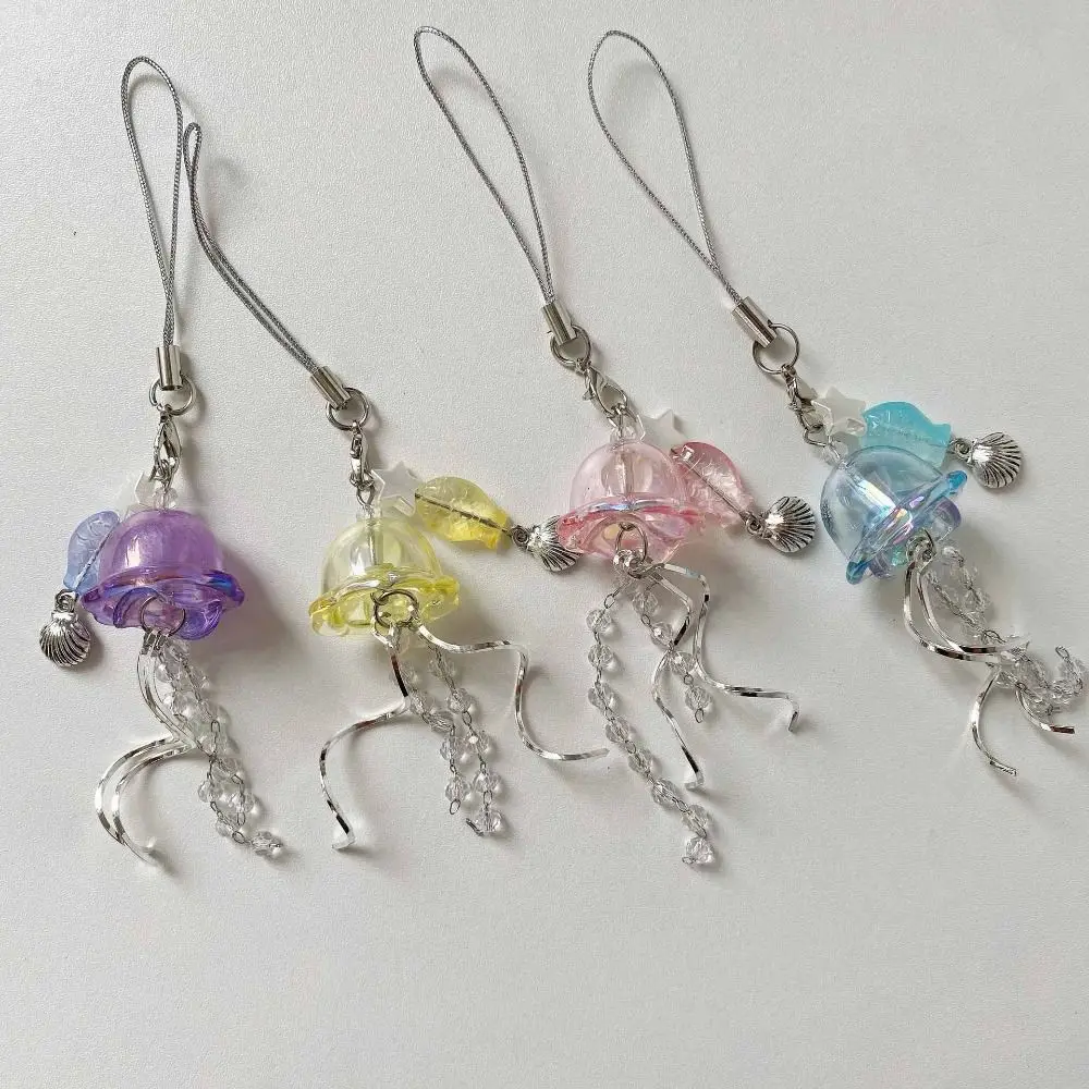 Jellyfish Tassel Y2K Jellyfish Mobile Key Chain Sea Shell Fish Korean Jellyfish Beaded Pendent Beads Chain BackPack Keyring Bag