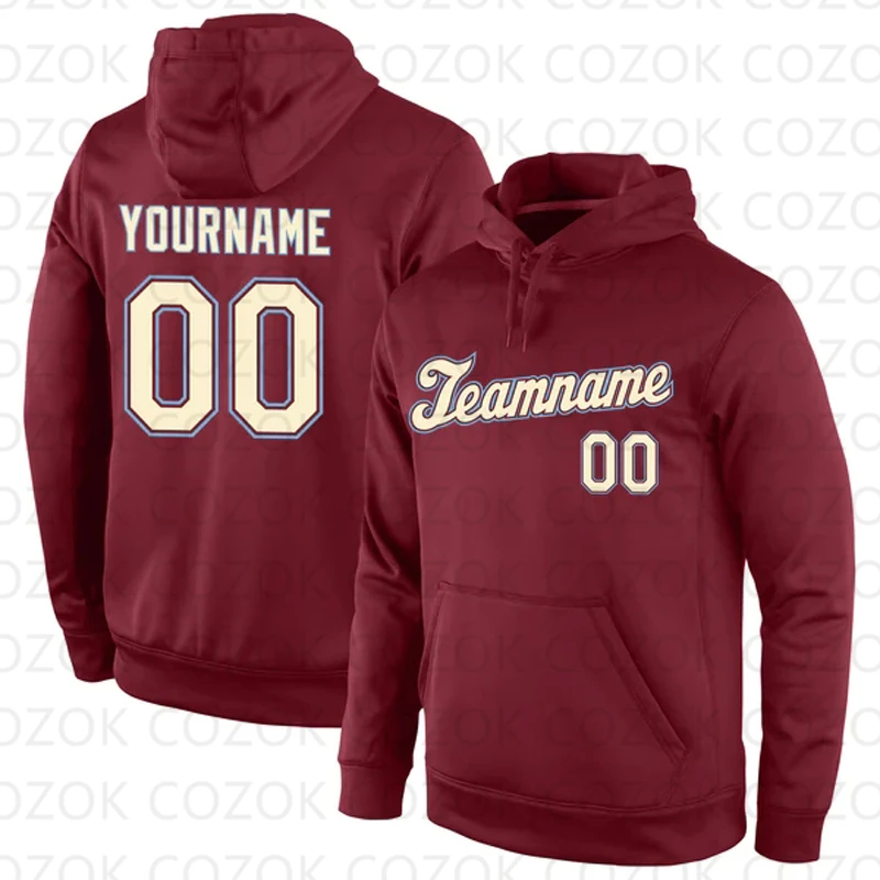 Customized Hoodies Dark Red Color Jersey 3D Printed  Unisex Pullovers Hoodie Casual Sweatshirts