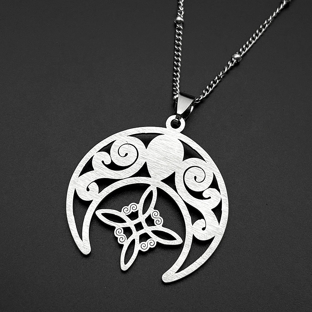 Edelstahl Hohl Crescent Moon Hexe Knoten Keltische Anhänger Halskette für Frauen Männer Gold Farbe Amulett Kette Halsketten Schmuck – Detail 7