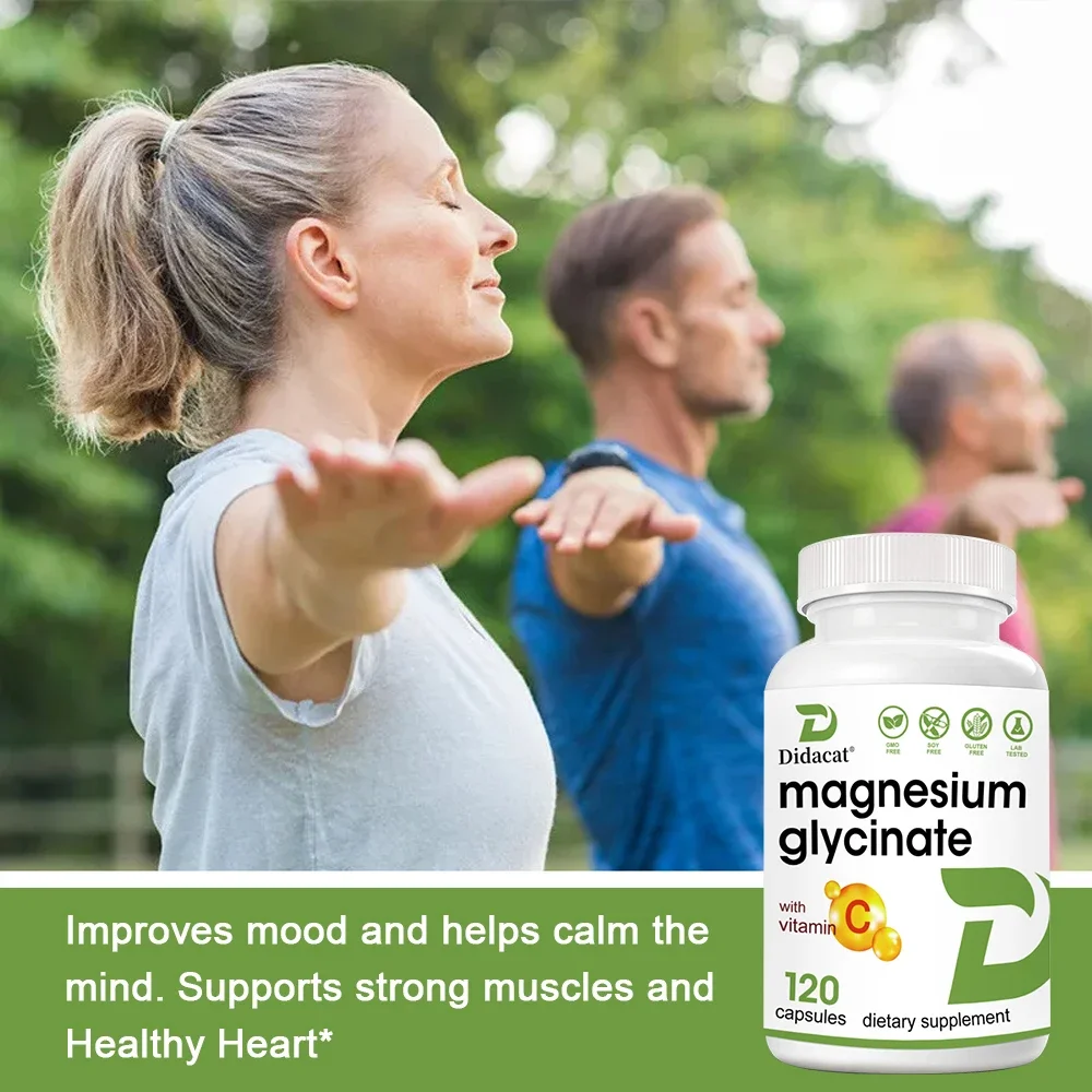 Magnesium Glycinate Supplement 1000 Mg with Vitamin C, Highly Absorbable, for Women and Men, Non-GMO Vegetable Capsules