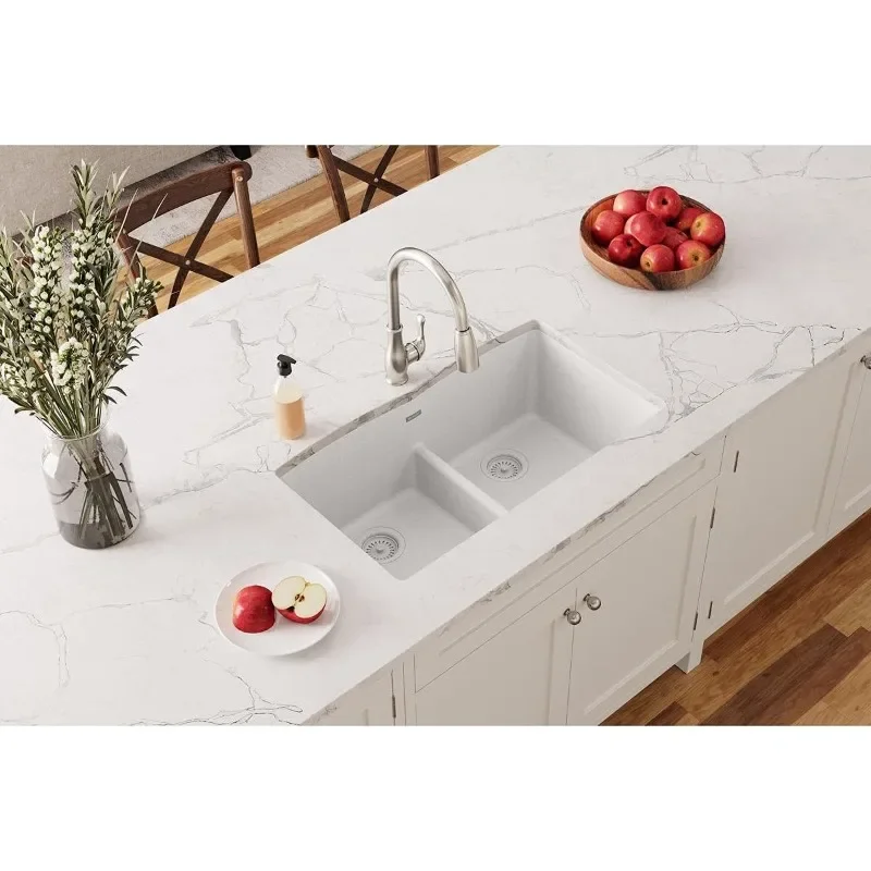 Elkay Quartz Classic ELGDULB3322WH0 White Equal Double Bowl Undermount Sink