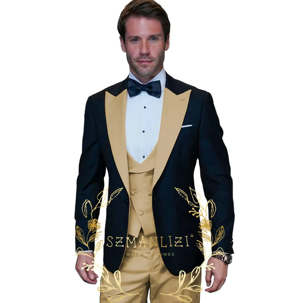 New Arrival Solid Men Suits Slim Latest Design Peak Lapel Male Suit 3 Piece Business Party Formal Elegant Wedding Tuxedos