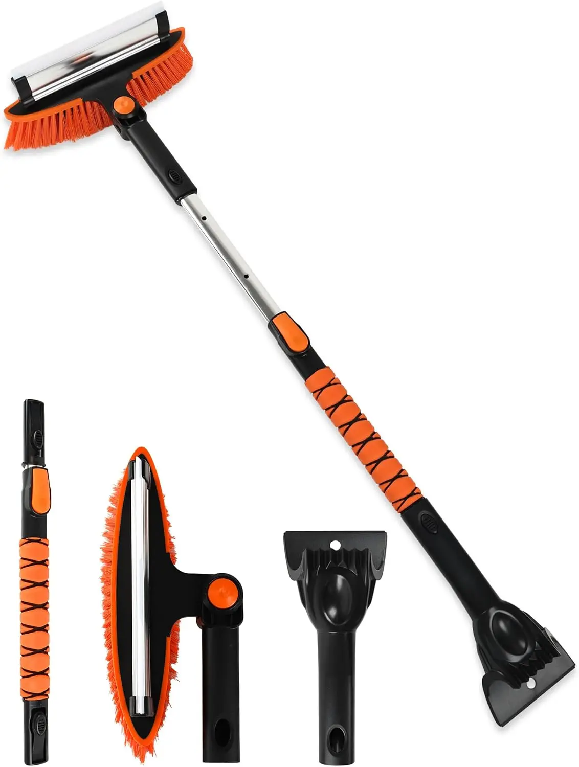 

41-дюймовый выдвижной скребок для лобового стекла автомобиля, щетка для снега 2-в-1, эргономичная ручка из пеноматериала, незаменимые аксессуары для зимнего вождения