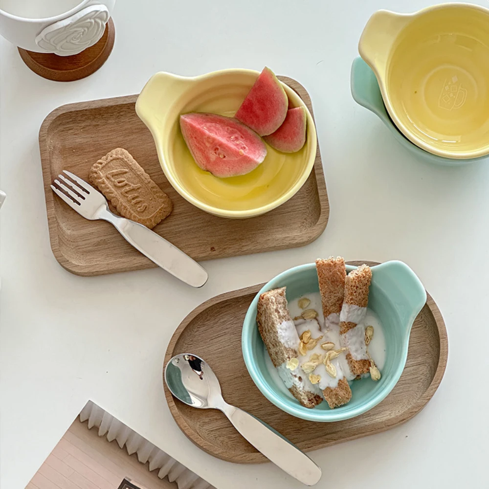 Porcelain Bowl with Handle Creative Restaurant Household Dinnerware Breakfast Milk Oats Fruit Yogurt Salad Bowls Personal Items