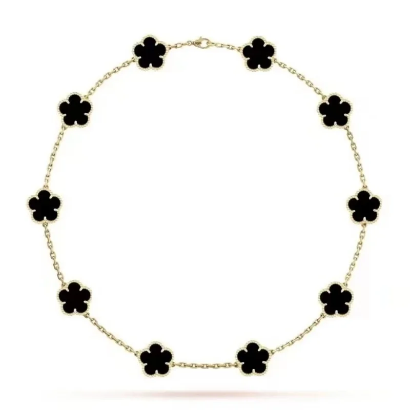 925スターリングシルバー四つ葉のクローバー瑪瑙ネックレス（VANロゴ入り）：エレガンスと洗練さの完璧な象徴