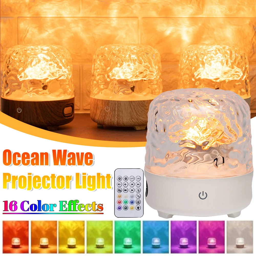 물 잔물결 조명 램프 바다 물 프로젝터 빛 Luminorthe Lumena 조명 침실 장식 16 색 회전 불꽃 야간 조명