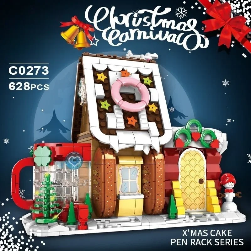 ของเล่นปริศนาบล็อกตัวต่อเม็ดเล็กๆโมเดลการประกอบชุดตัวต่อการตกแต่งคริสต์มาสของขวัญคริสต์มาส