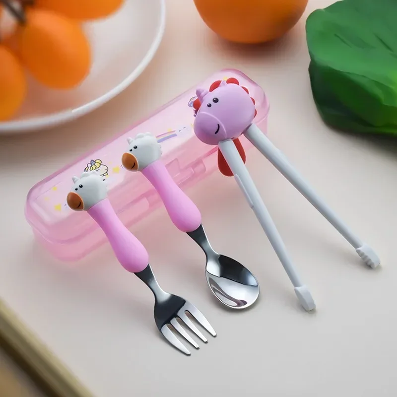 Kid Learning Training Chopsticks Spoon Fork Cute Animal Beginner Tableware Kids Eating Training Helper Tools 304 Stainless Steel