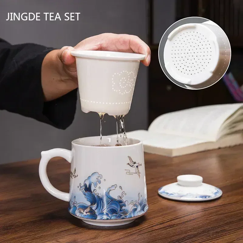 430ml Palace Ceramic Master Cup with Lid Enamel Color Tea Cup with Inner Filter Large-capacity Teacup Chinese Tea Set Supplies