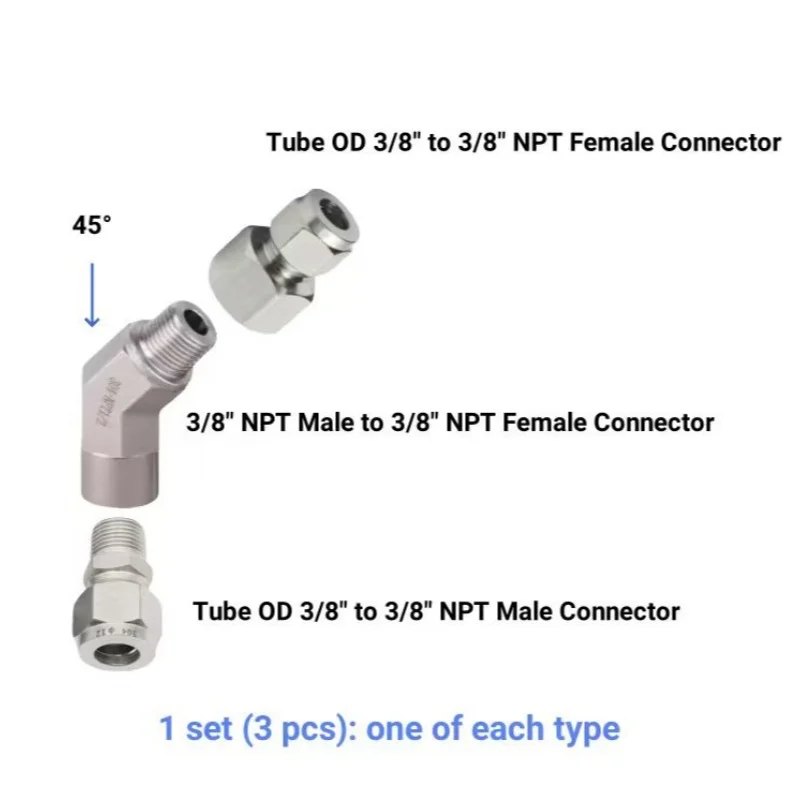 

Индивидуальный набор соединителей из нержавеющей стали 304, используемый для 45 ° Трубы 3/8 дюйма