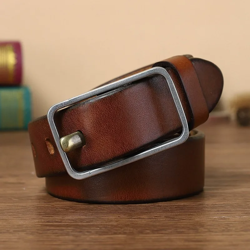 4CM thickened top-grain cowskin casual versatile belt stainless men's leather