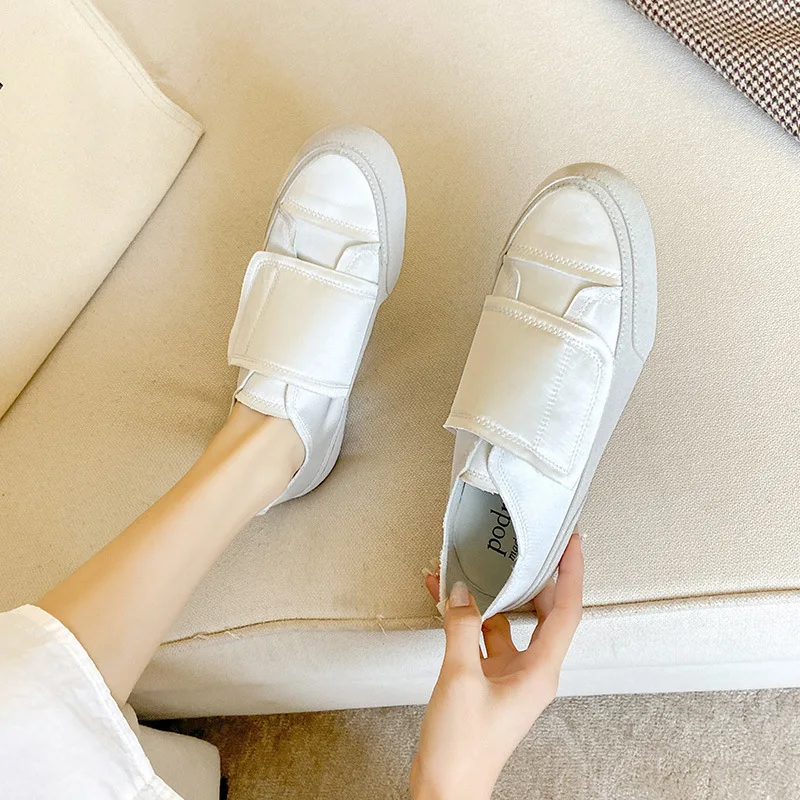 2022 Summer New Satin White Shoes Sneakers Flat Thin Sneakers Canvas Casual Shoes Women\'s Fashion Shoes Women\'s Vulcanized Shoes