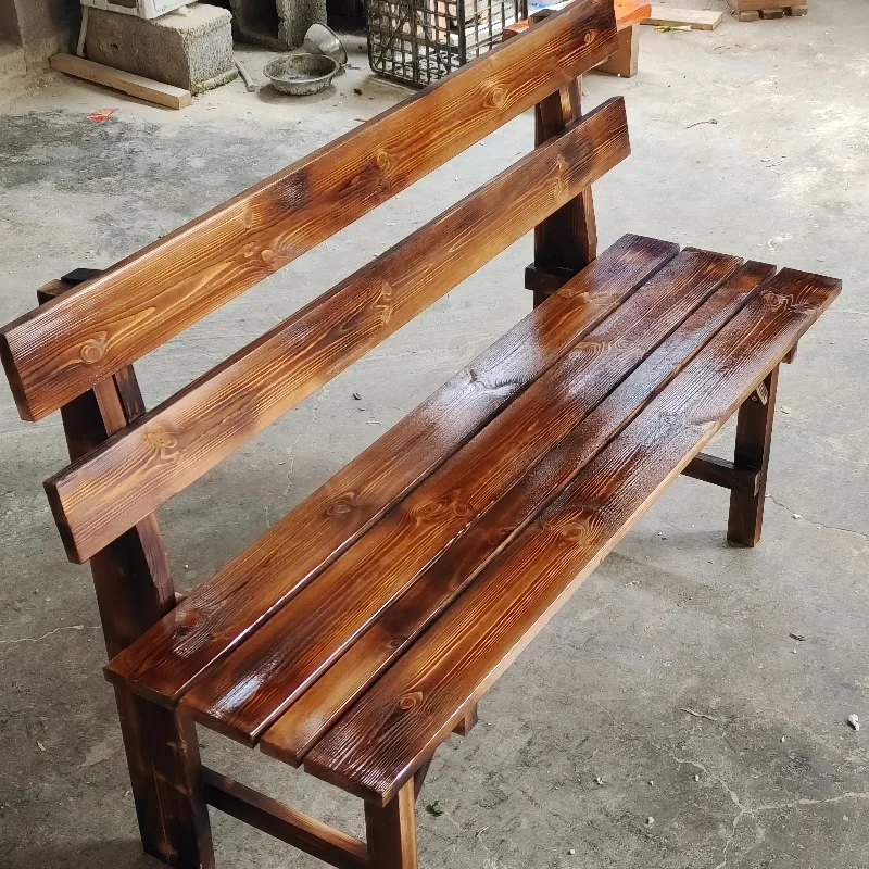 

Carbonized wood bench Park chair Bench stool Garden shoe changing stool Kindergarten seat Fast food restaurant bench Back chair