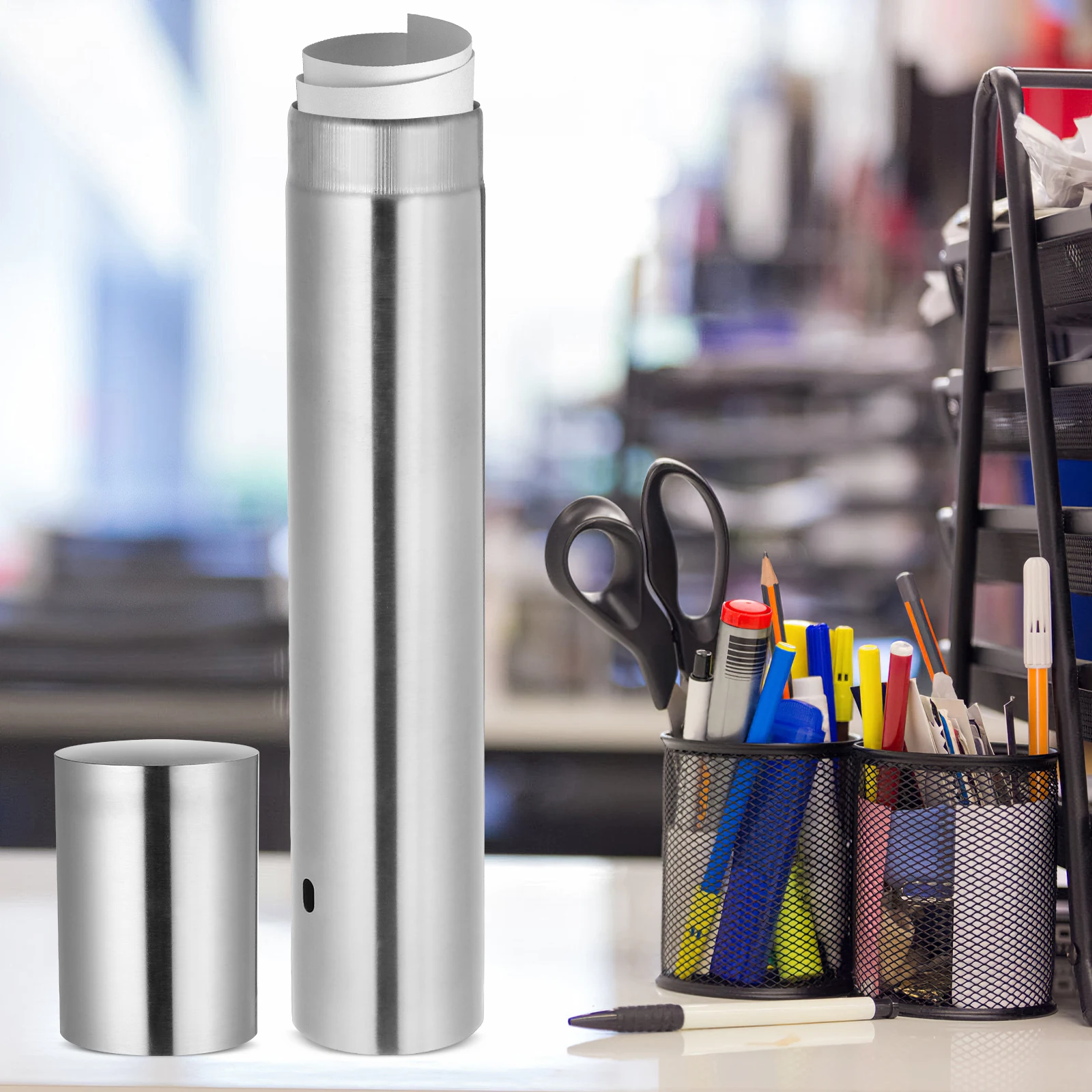 

Stainless Steel Certificate Tube Vintage Decorative File Storage Holder Birth Diploma Protector Household Office Study