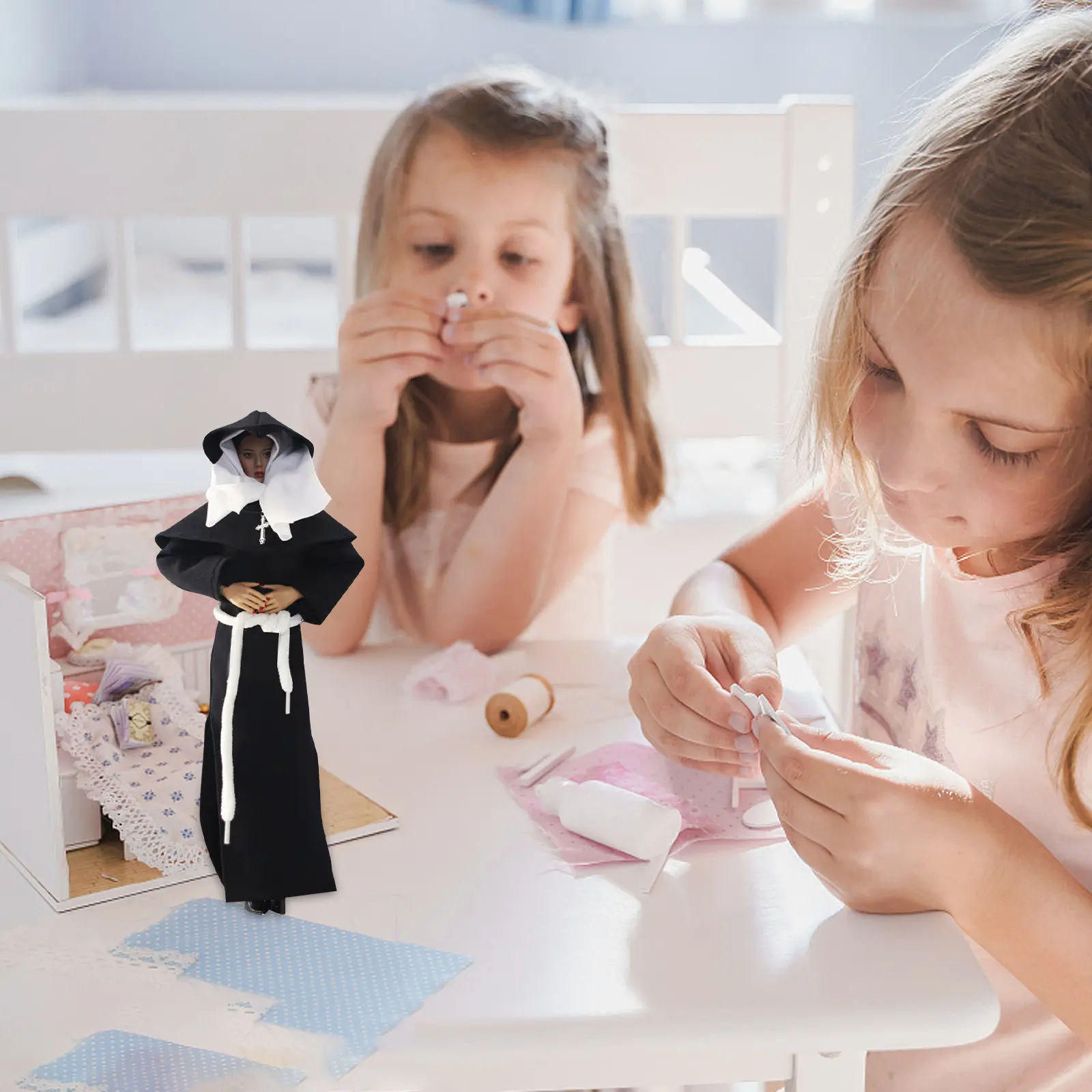 

Nun Outfit Black Long Skirt Costume Necklace Accessories Traditional Nun Costume Set Church Scene Role Play Halloween Party