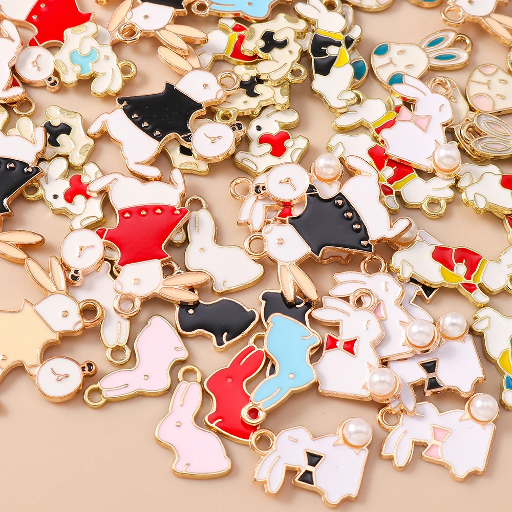 Leslie 10 Stück niedliche Häschen-Emaille-Mini-Kaninchen-Charms für DIY-Schmuckherstellung, Tier-Anhänger, Halskette, Ohrringe, Zubehör – Detail 5