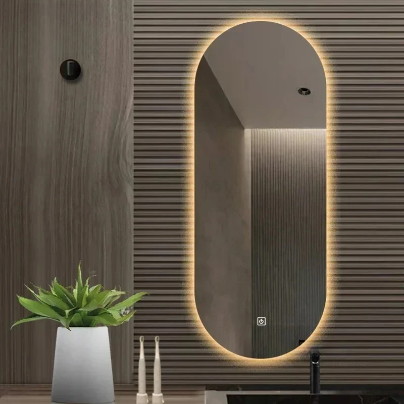 Modern Creative Bathroom Mirrors for Office Oval Luminous Touch Screen Mirror New Smart Advanced Wall Mirrors for Bathroom