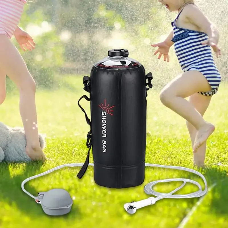 12L Outdoor Large Capacity Camping Shower Bag Portable Shower for Camping with Pressure Foot Pump Hose Shower Backpack