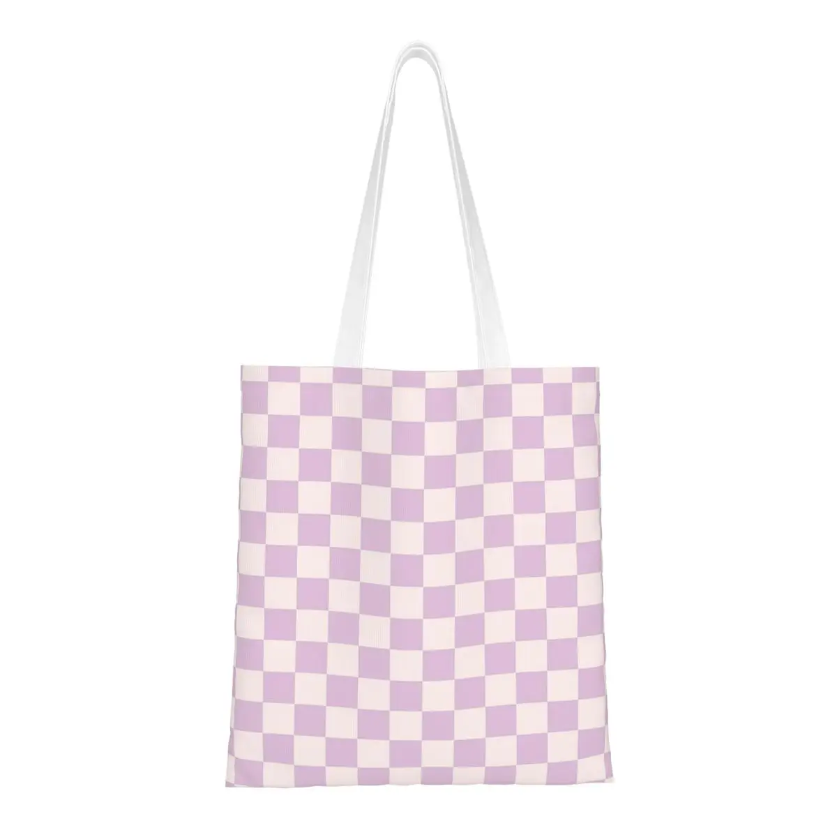 Checkerboard Check Checked Pattern In Light Lilac Purple Pink Shopping Bags Women Canvas The Tote Bag Reusable Shoulder Tote