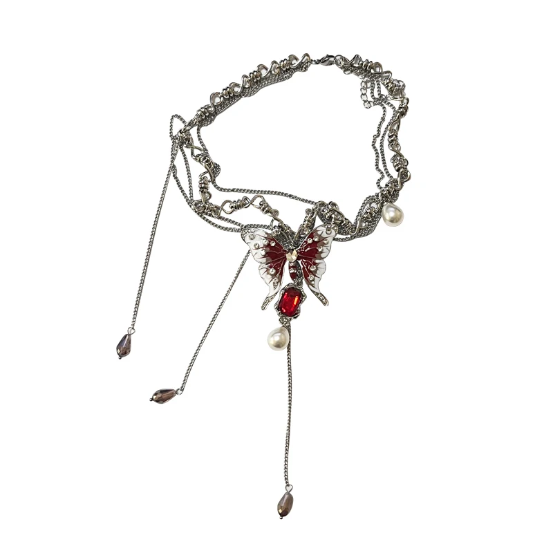 

Personality exaggerated butterfly tassel necklace premium sense collarbone chain