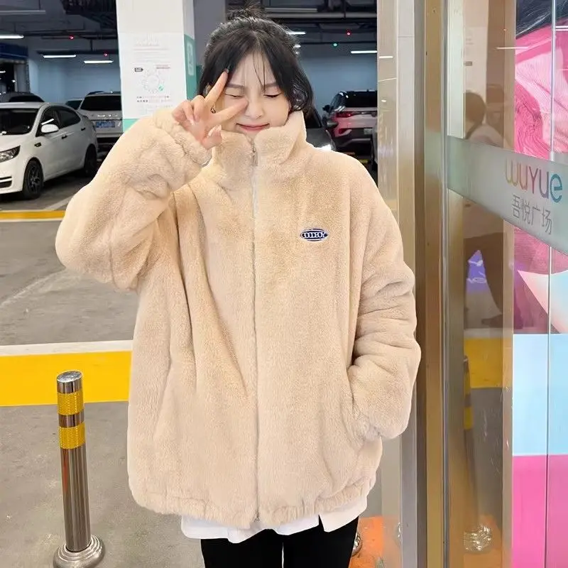 2025 New Loose-Fit Faux Rabbit Fur Collar Padded Winter Jacket – Thick, Plush, Cozy Women's Quilted Coat for Cold Weather