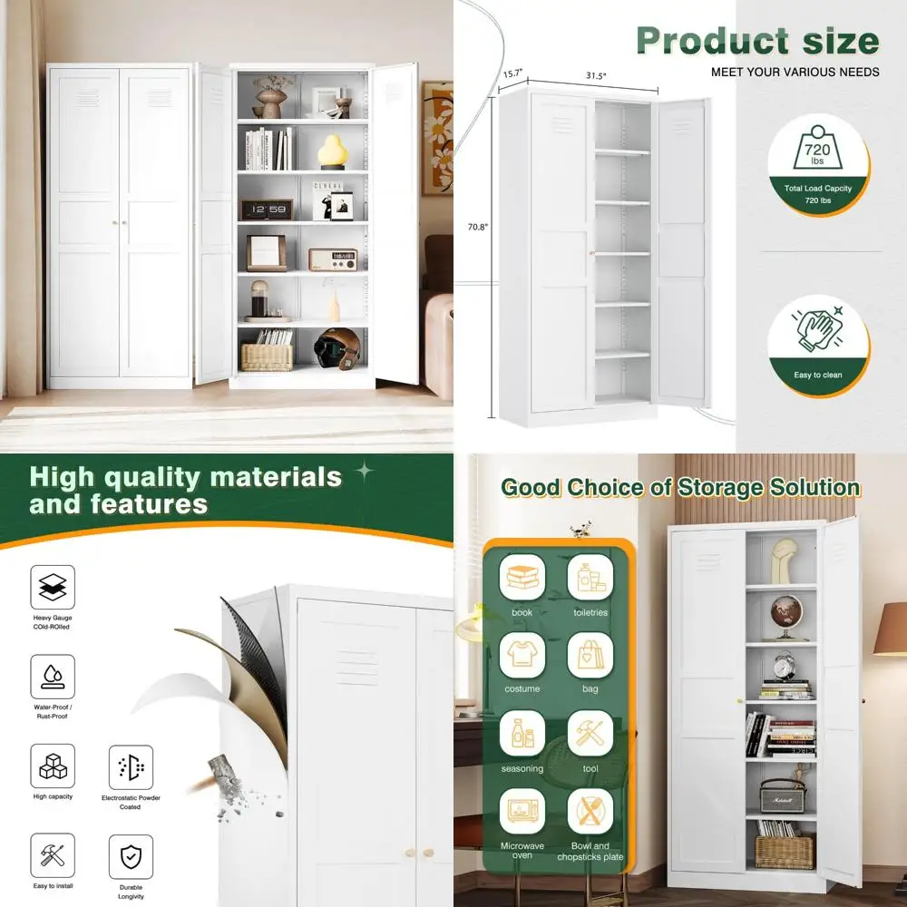 조절 가능한 선반이 있는 금속 수납 캐비닛, 가정용 주방 팬트리용, 정리용 도어 캐비닛