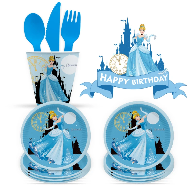 Disney Cinderella Cartoon Theme Cupcake Straw Paper Cup Paper Tray Happy Birthday Gender Reveal Party Novelty Packing Decorate