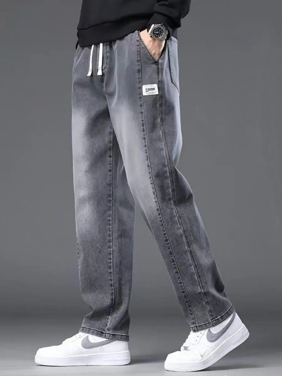 

Men's Elastic Waist Jeans Casual Loose Straight Leg Pants Spring Autumn New Sle Trendy Wide Leg Long Trousers