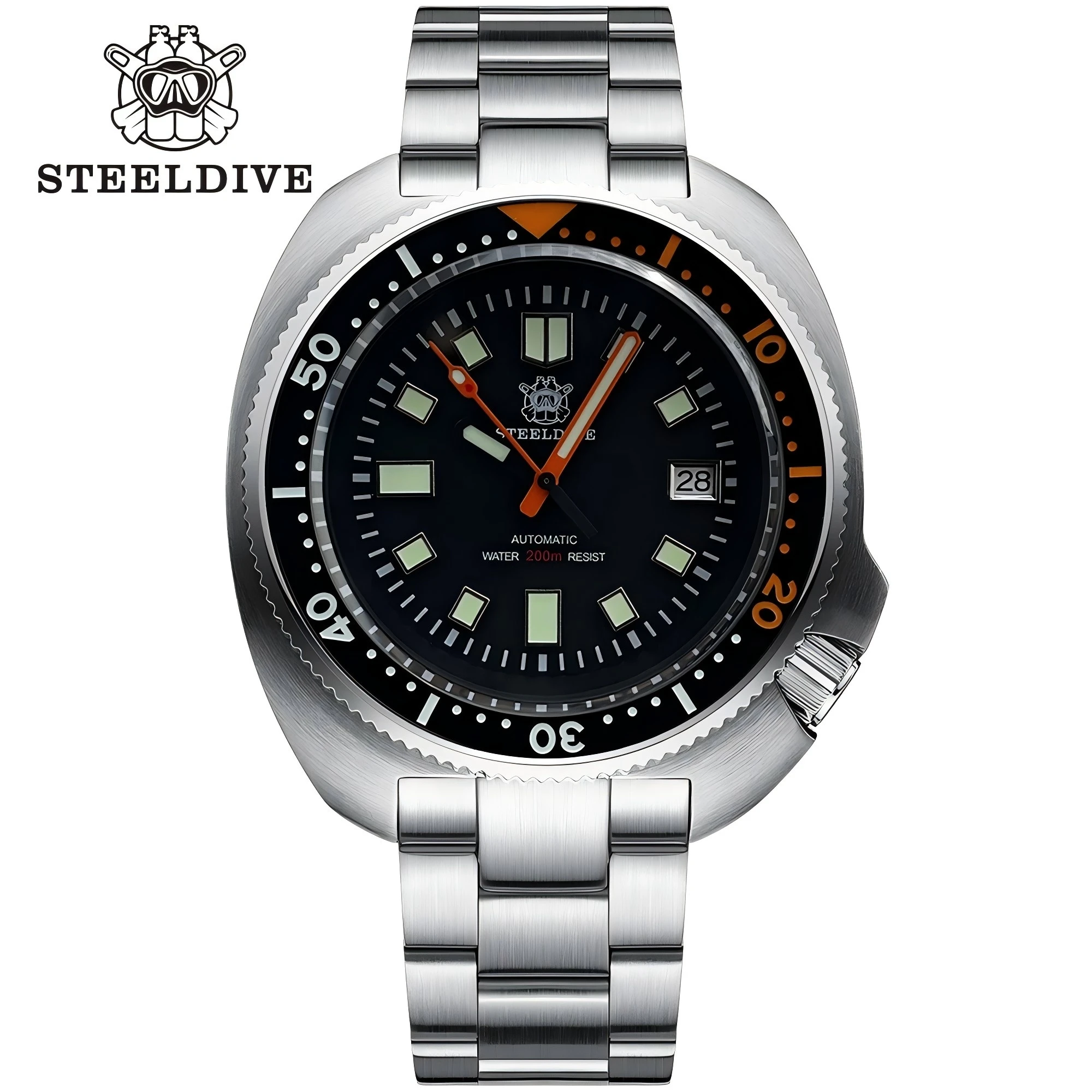 2023 novo design sd1970c steeldive 44mm caixa de aço inoxidável nh35 bi-color super luminoso 20bar relógio de pulso mecânico à prova dwaterproof água