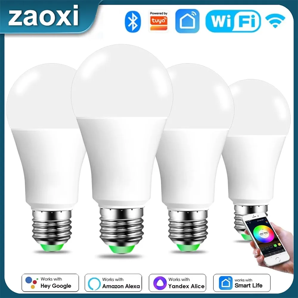 ZAOXI Smart Tuya WIFI Bluetooth LED Light Bulbs  E26/E27/B22 9W RGBCW APP Timing Bulb Support Alexa Google Home Voice Control