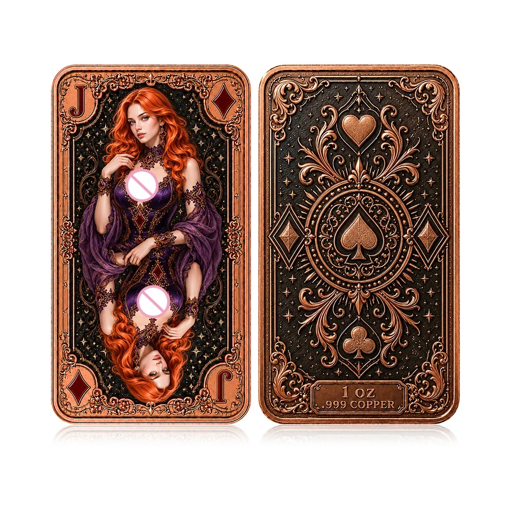 5 Designs 1 OZ .999 Fine Copper Poker Bar Vintage Gothic Beauty Queen King Ace Color Printed Metal Crafts Collectible Gift