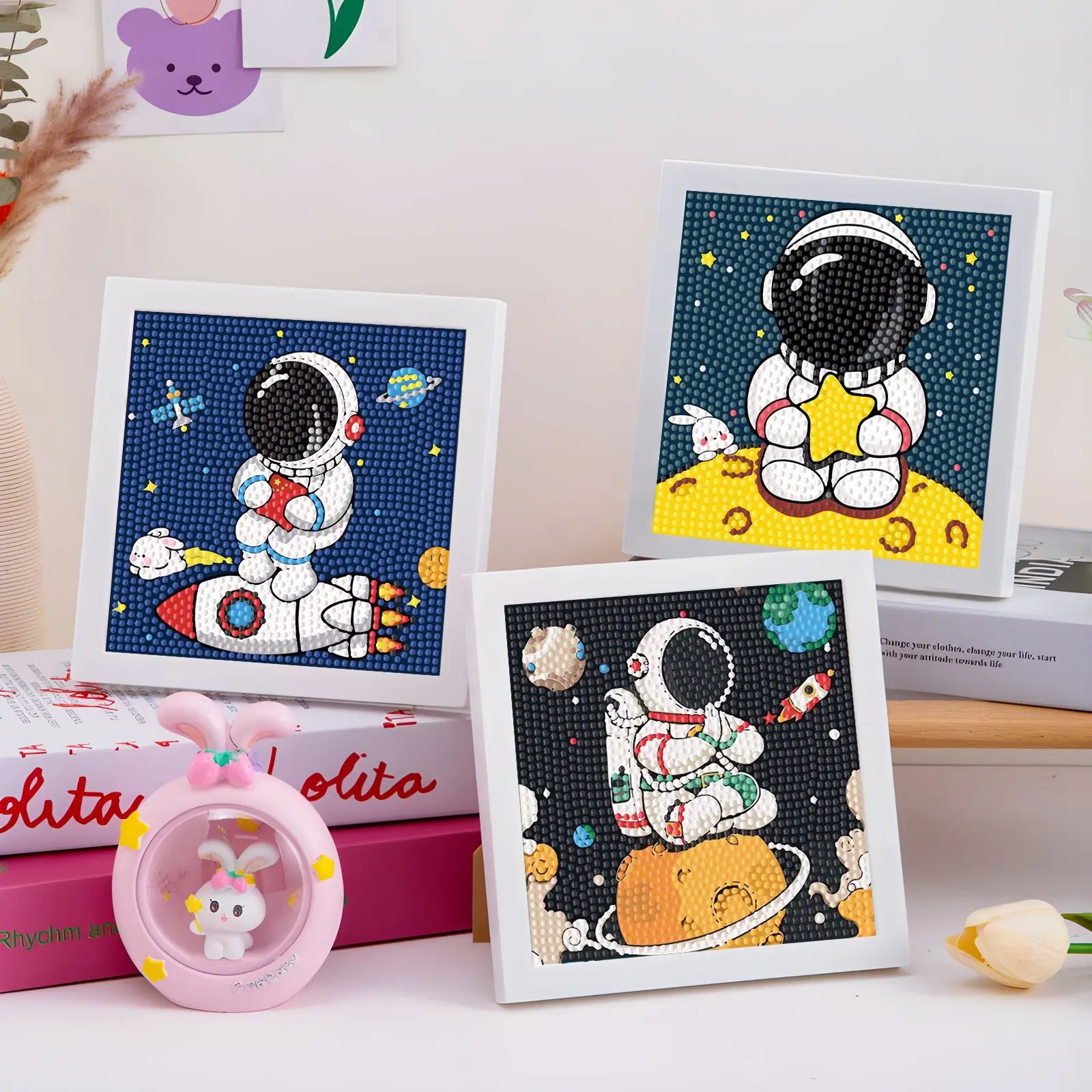 Frameless,Crystal Diamond Sticker 5D Handmade DIY Astronaut Planet Rocket Children's Interior Decoration Painting Birthday Gift