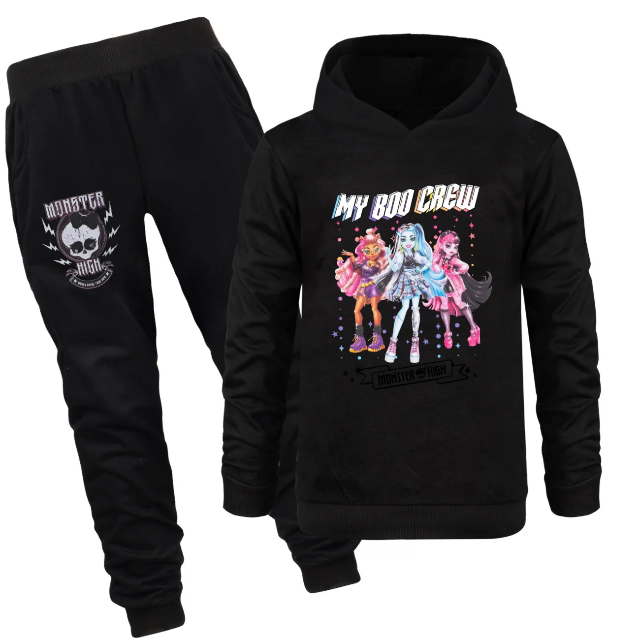 Costumes Monster High pour garçons et filles, sweats à capuche et pantalons College, sweat-shirt à manches longues, vêtements Kawaii, poupées Draculaura, 2 pièces, automne