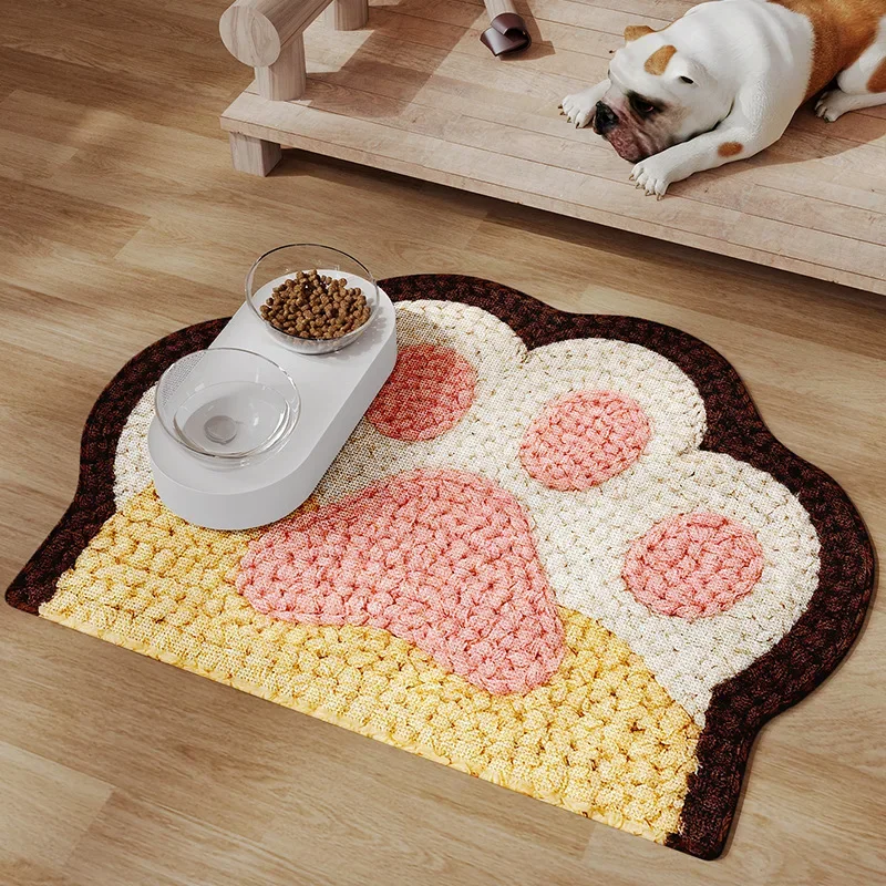 Cartoon Cat Paw Pet Placemat Cute Non-Slip Absorbent Floor Covering for Eating Wear-Resistant and Leak-Proof Food Decoration Mat