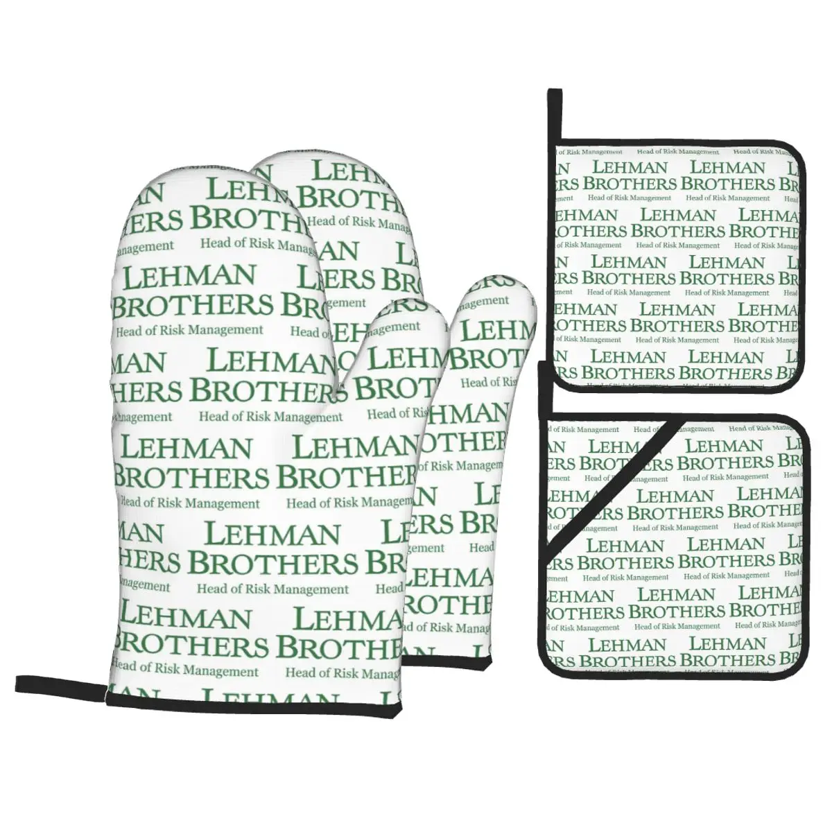 Lehman Brothers Risk Management 2008 Fin Oven Mitts and Pot Holder Sets of 4 for Baking Cooking Resistant Non-Slip Gloves